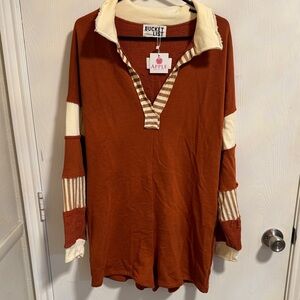 NWT Bucket List Romper Rust Color‎ Women’s Small-Medium Long Sleeve Fall V-Neck